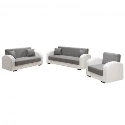 3-teiliges Sofa-Set - weiß-anthrazit - mit Liegefunktion