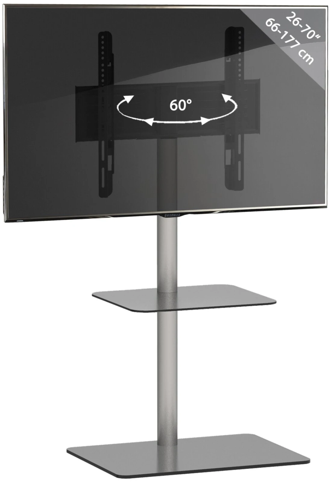 TV-Standfuß ALANI - silber - Schwarzglas - mit Zwischenboden 1 TV-Standfuß ALANI - silber - Schwarzglas - mit Zwischenboden