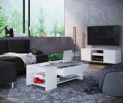 Couchtisch TINDUS - weiß-Beton-Optik - mit Schublade -Wohnzimmer Verkäufe 9004243900 03 1600Wx1600H