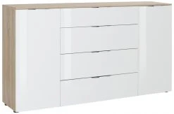 Kommode - Sonoma Eiche - weiß - Glasfront - 180 cm
