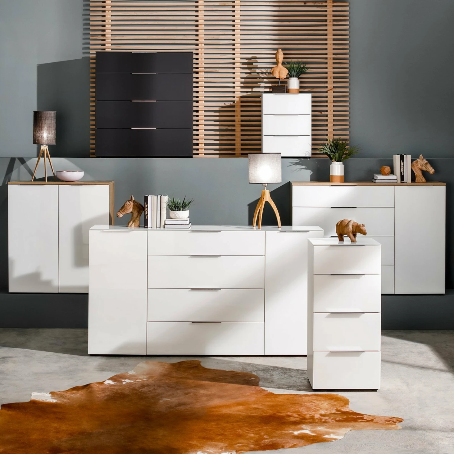 Sideboard - anthrazit-weiß - Glasfront - 180 cm breit 2 Sideboard - anthrazit-weiß - Glasfront - 180 cm breit – Bild 2