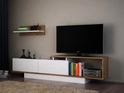 Wohnwand - weiß-walnuss - mit Wandregal - 180 cm breit -Wohnzimmer Verkäufe 9004319300 03 1600Wx1600H