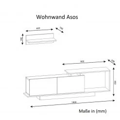 Wohnwand - weiß-walnuss - mit Wandregal - 180 cm breit -Wohnzimmer Verkäufe 9004319300 04 1600Wx1600H