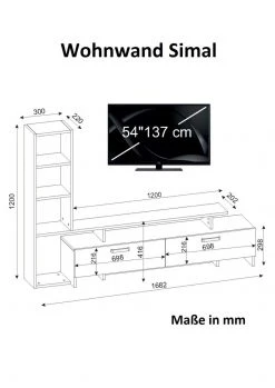 Wohnwand - weiß-cordoba - mit Regalelement - 168 cm breit 7 Wohnwand - weiß-cordoba - mit Regalelement - 168 cm breit -Wohnzimmer Verkäufe 9004319500 04 1600Wx1600H