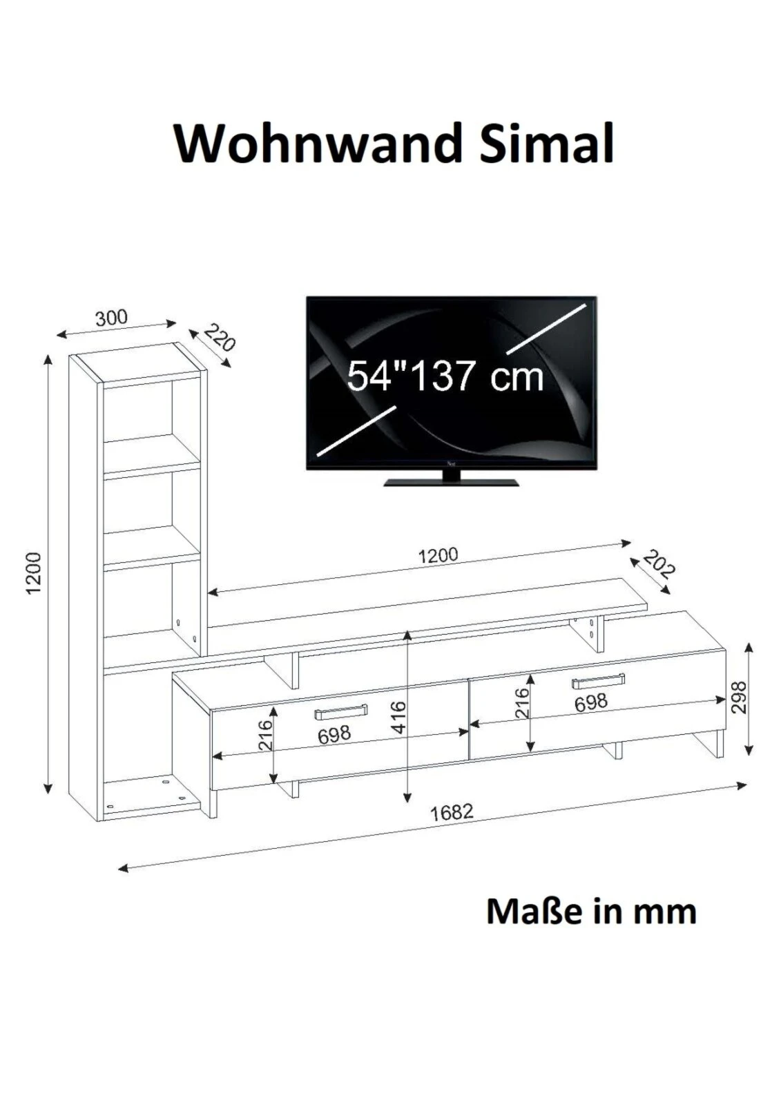 Wohnwand - weiß-cordoba - mit Regalelement - 168 cm breit 4 Wohnwand - weiß-cordoba - mit Regalelement - 168 cm breit – Bild 4