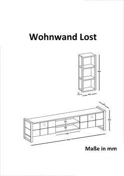 Wohnwand - Walnuss - mit Hängeregal- 184,5 cm breit -Wohnzimmer Verkäufe 9004319800 04 1600Wx1600H