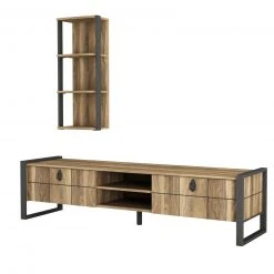 Wohnwand - Walnuss - mit Hängeregal- 184,5 cm breit