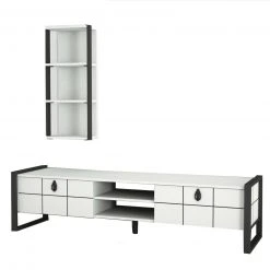 Wohnwand - weiß - mit Hängeregal - 184,5 cm breit