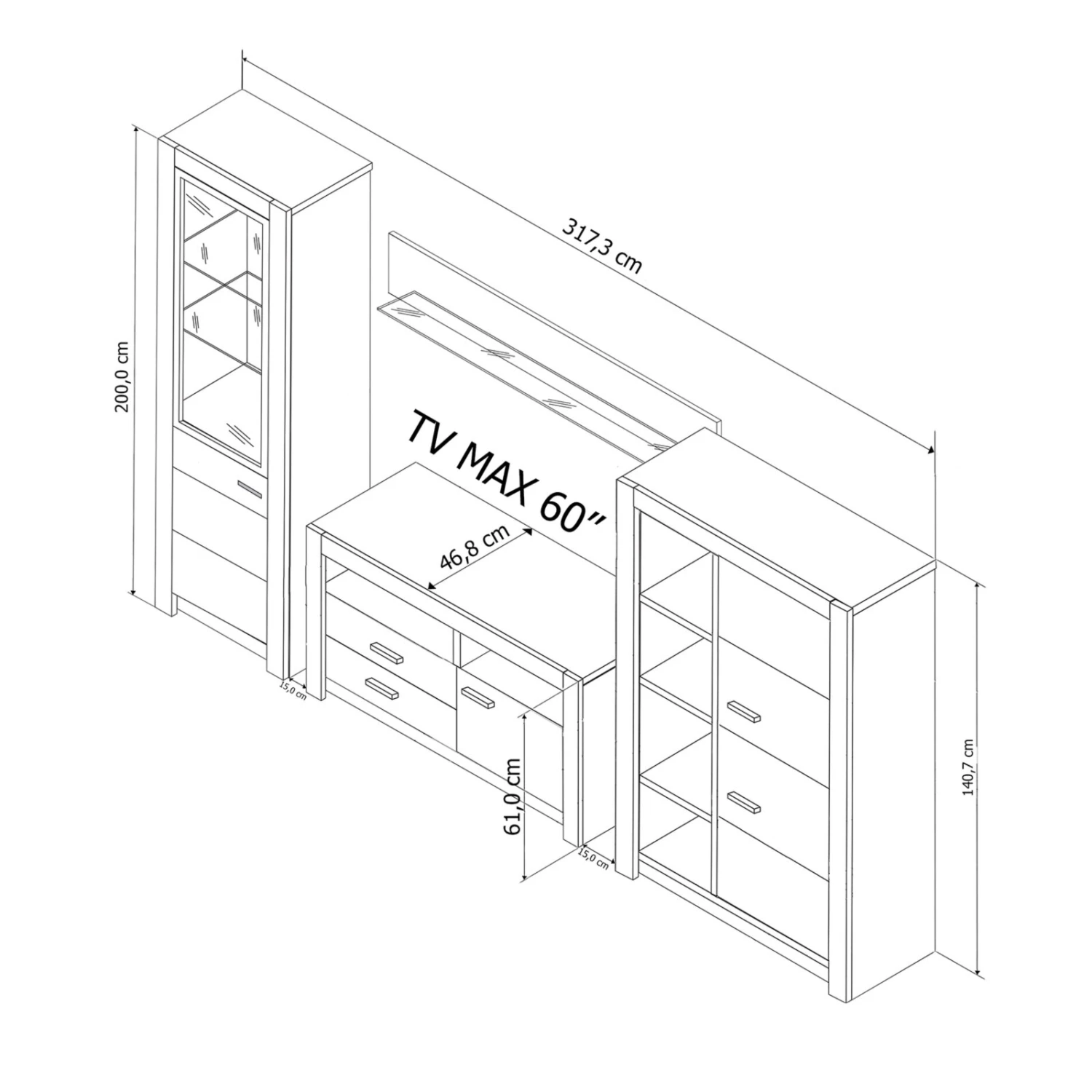 4-teilige Wohnwand HARTFORD - Wildeiche-Asteiche - teilmassiv 4 4-teilige Wohnwand HARTFORD - Wildeiche-Asteiche - teilmassiv – Bild 4