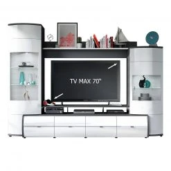 4-teilige Wohnwand GATE - weiß Hochglanz - anthrazit