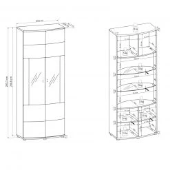 Vitrine GATE - weiß Hochglanz - anthrazit - 203 cm -Wohnzimmer Verkäufe 9004473000 04 1600Wx1600H