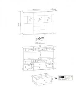 Highboard GATE - weiß Hochglanz - anthrazit - 160 cm -Wohnzimmer Verkäufe 9004473100 04 1600Wx1600H