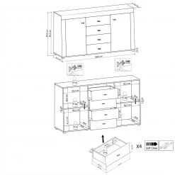 Sideboard GAUDI 084-01 - Hochglanz Schwarz - 160 cm breit -Wohnzimmer Verkäufe 9004473600 04 1600Wx1600H