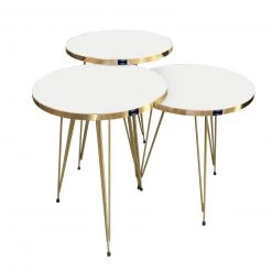 3er-Set Beistelltisch - weiß - Marmor - gold