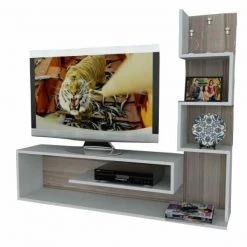 Wohnwand - weiß-Cordoba - mit integriertem Regalelement