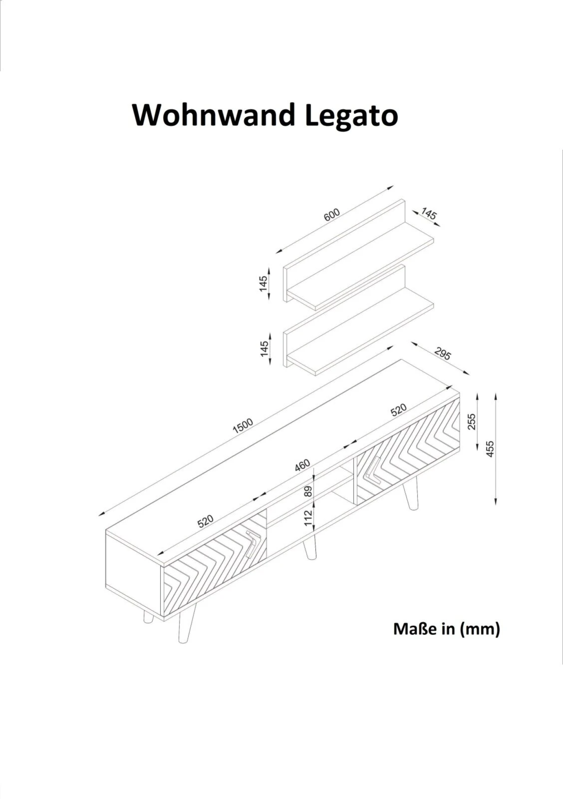 3-teilige Wohnwand - Walnuss - Metallgriffe - 150 cm 4 3-teilige Wohnwand - Walnuss - Metallgriffe - 150 cm – Bild 4