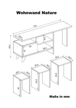 Lowboard - weiß-Walnuss - mit Beistelltischen - 120 cm -Wohnzimmer Verkäufe 9004974600 04 1600Wx1600H