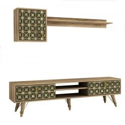 2-teilige Wohnwand - Walnuss-dunkelgrün - 180 cm