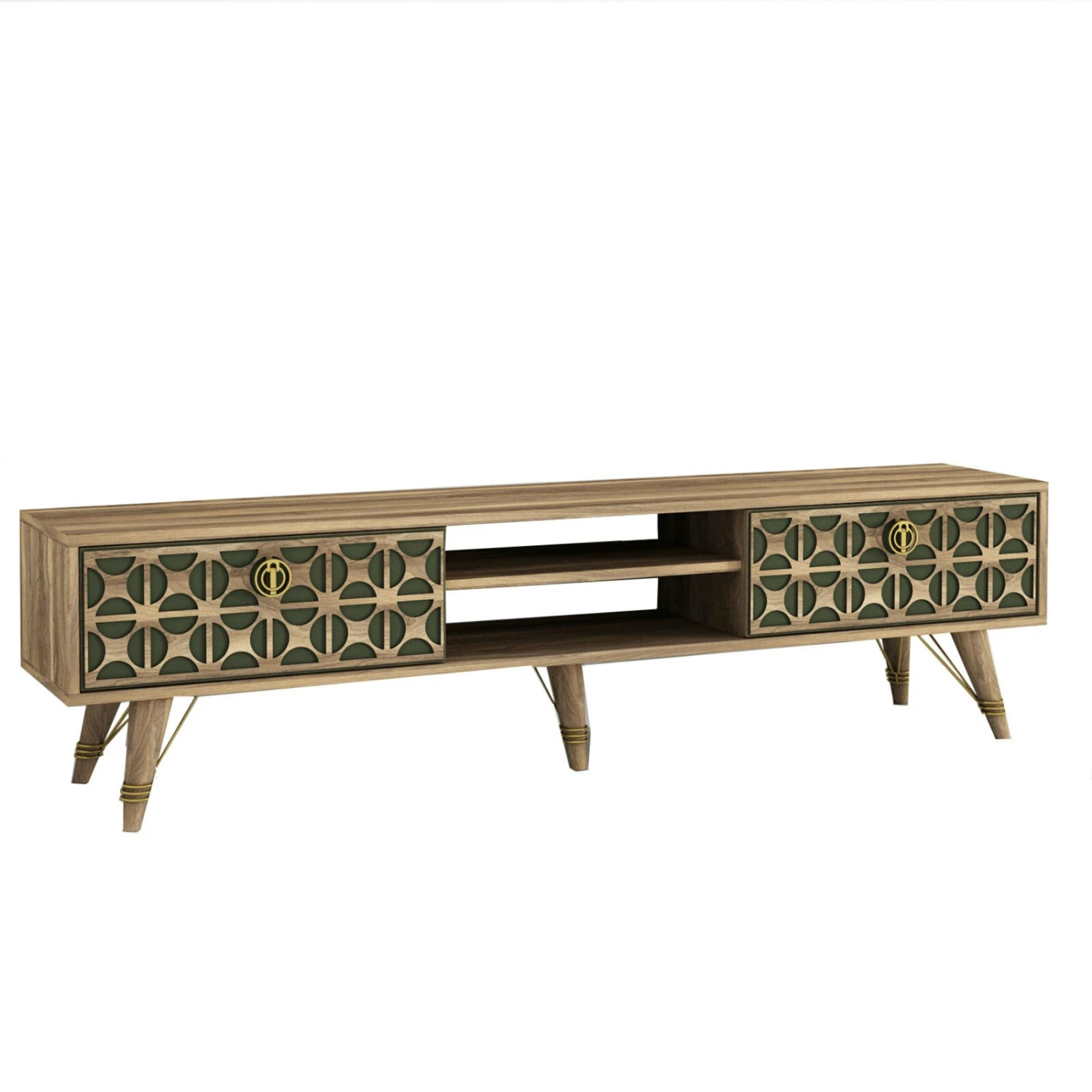 TV-Lowboard - Walnuss-dunkelgrün - 180 cm 1 TV-Lowboard - Walnuss-dunkelgrün - 180 cm