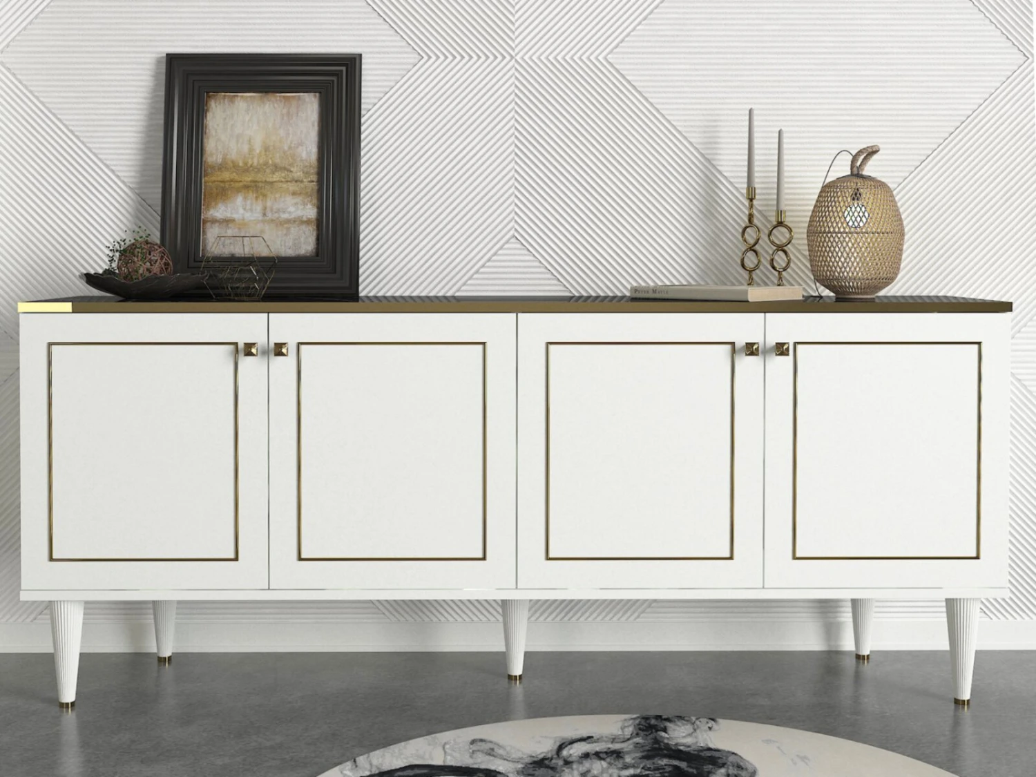 Sideboard - weiß - gold - Marmor-Platte - 180 cm 2 Sideboard - weiß - gold - Marmor-Platte - 180 cm – Bild 2