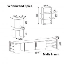 2-teilige Wohnwand - Walnuss-schwarz - 180 cm -Wohnzimmer Verkäufe 9004975600 04 1600Wx1600H