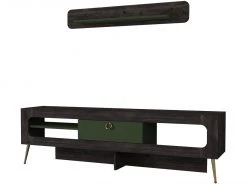 2-teilige Wohnwand - braun-dunkelgrau-grün - 180 cm