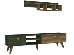 2-teilige Wohnwand - braun-dunkelgrün - 180 cm