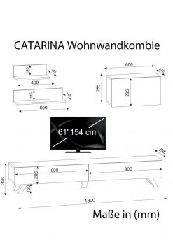 4-teilige Wohnwand - weiß - Walnussbraun - 180 cm -Wohnzimmer Verkäufe 9004976200 04 1600Wx1600H