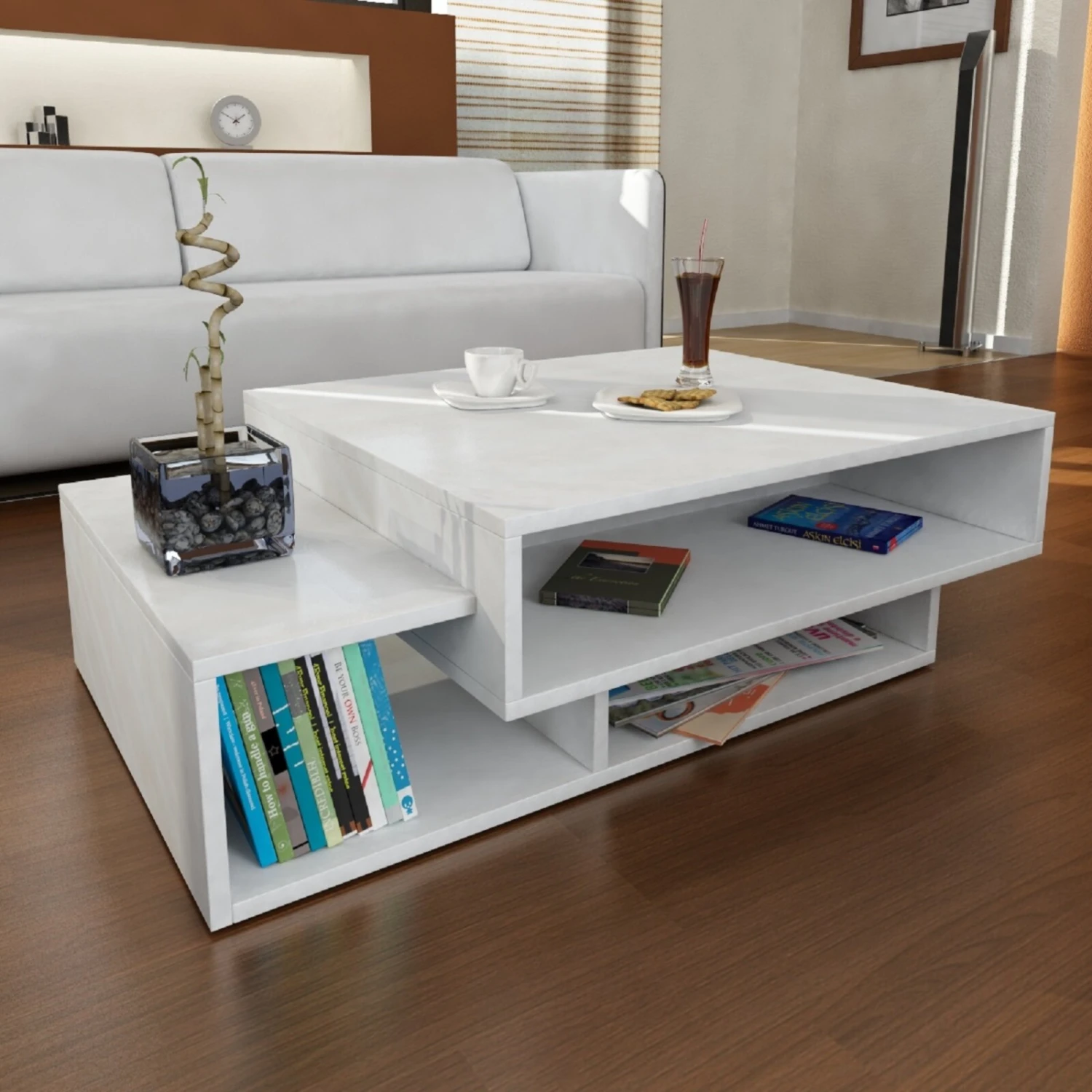 Couchtisch - weiß - mit Ablage 2 Couchtisch - weiß - mit Ablage – Bild 2