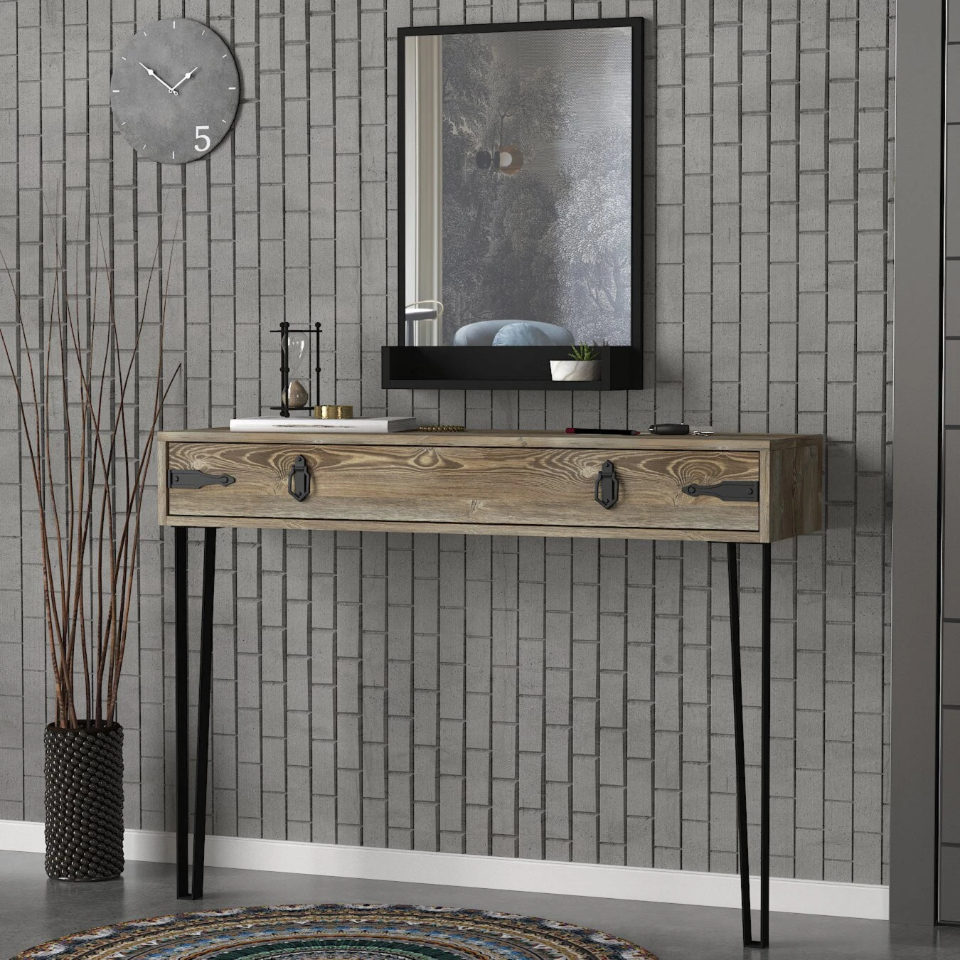 Konsolentisch - Eiche - mit Spiegel - 120 cm breit 2 Konsolentisch - Eiche - mit Spiegel - 120 cm breit – Bild 2