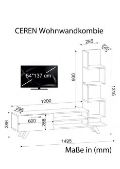 Wohnwand - weiß - Cordoba - mit Regalelement - 149,5 cm -Wohnzimmer Verkäufe 9005258700 04 1600Wx1600H