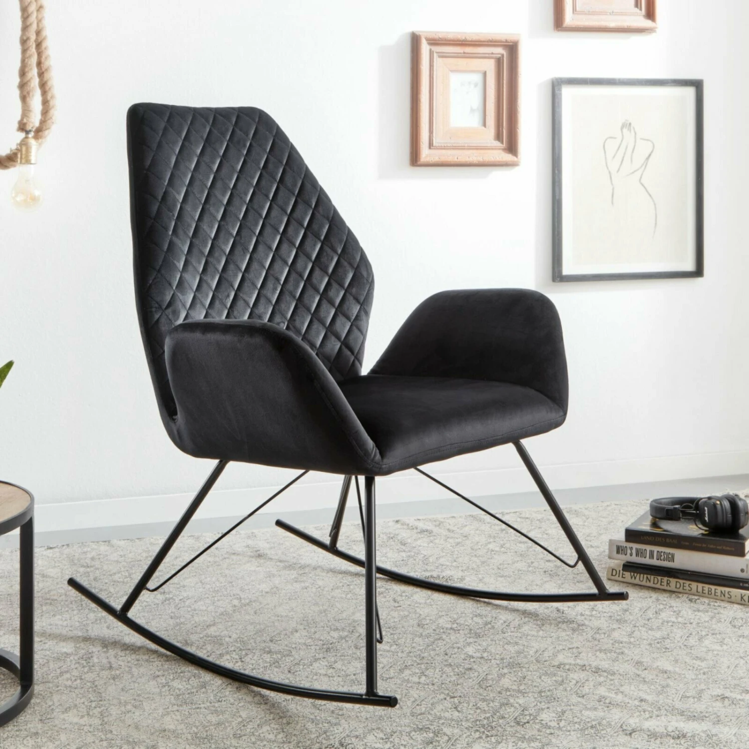 Schaukelstuhl - schwarz - Samt 5 Schaukelstuhl - schwarz - Samt – Bild 5