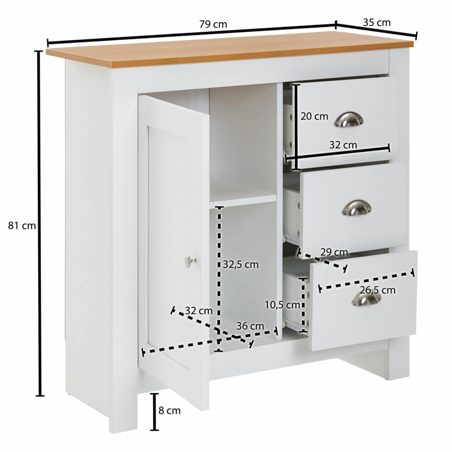 Kommode - weiß-Eiche - 35x81 cm 3 Kommode - weiß-Eiche - 35x81 cm – Bild 3