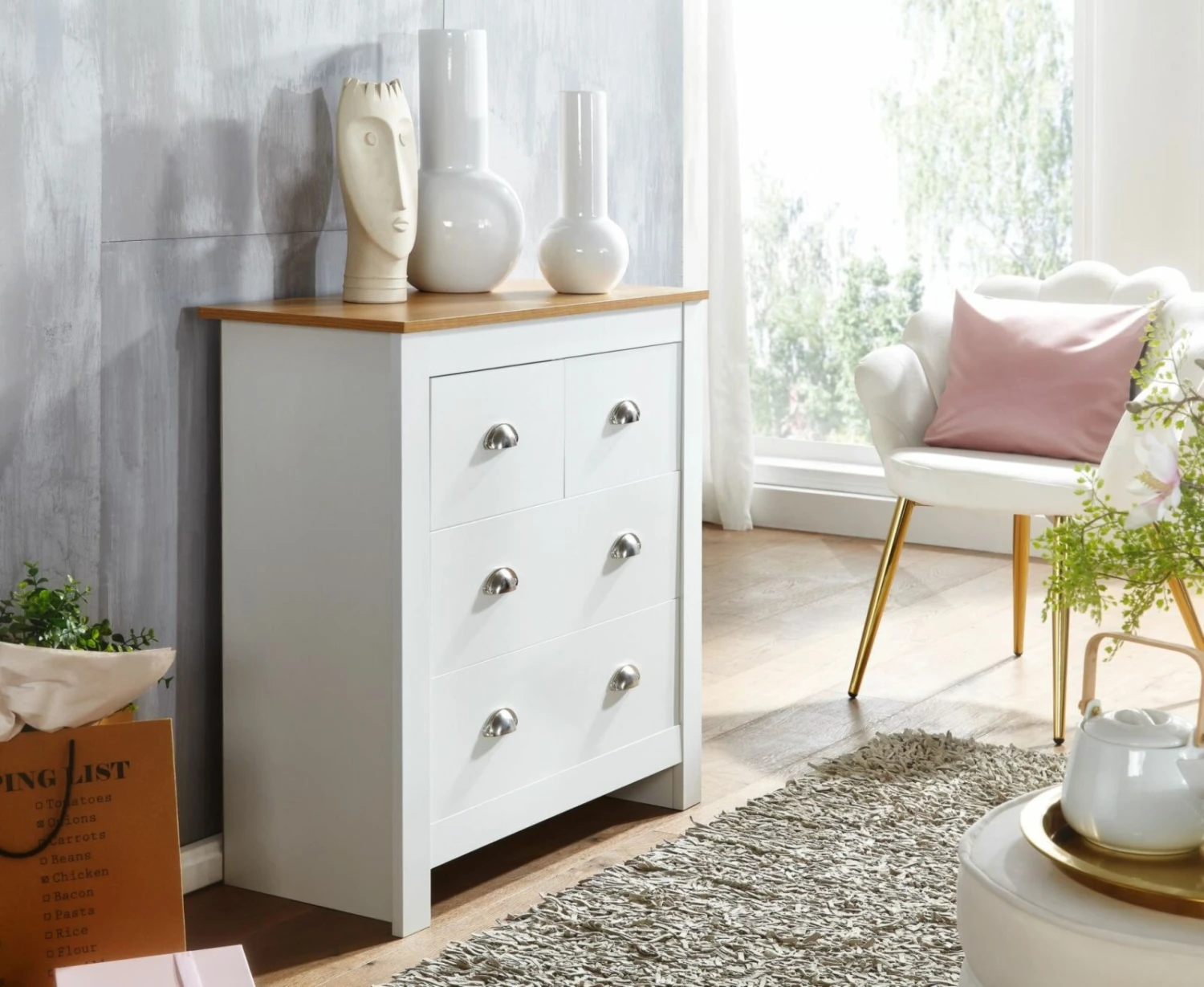 Kommode - weiß-Eiche - Schubkästen - 81 cm 2 Kommode - weiß-Eiche - Schubkästen - 81 cm – Bild 2