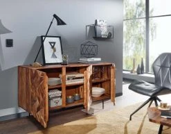 Sideboard - Sheesham massiv - Füße schwarz - 144 cm breit -Wohnzimmer Verkäufe 9005329600 03 1600Wx1600H