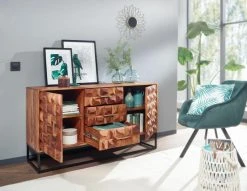 Sideboard - Sheesham massiv - Füße schwarz - 145 cm breit -Wohnzimmer Verkäufe 9005329800 04 1600Wx1600H
