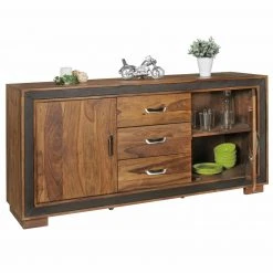 Sideboard - Sheesham massiv-schwarz - 3 Schubladen - 160 cm breit