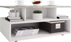 Couchtisch ESILA - weiß-Beton - 5 Fächer - 80 cm