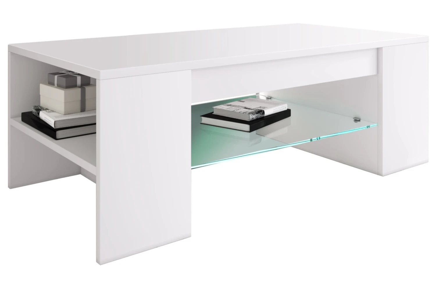 Couchtisch TUNAS - weiß - Glasablage - 100 cm 1 Couchtisch TUNAS - weiß - Glasablage - 100 cm