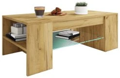 Couchtisch TUNAS - Honig-Eiche - Glasablage - 100 cm