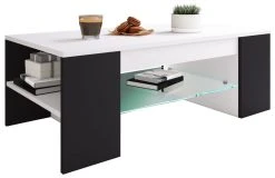 Couchtisch TUNAS - weiß-schwarz - Glasablage - 100 cm