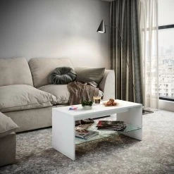 Couchtisch WISAL - weiß - Glasablage - 90 cm -Wohnzimmer Verkäufe 9005453900 03 1600Wx1600H