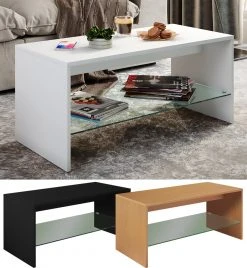 Couchtisch WISAL - Buche - Glasablage - 90 cm -Wohnzimmer Verkäufe 9005454000 04 1600Wx1600H