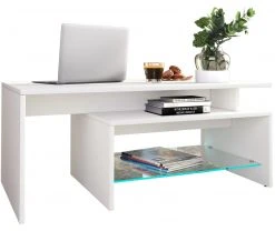 Couchtisch PILAS - weiß - Glasablage - 100 cm