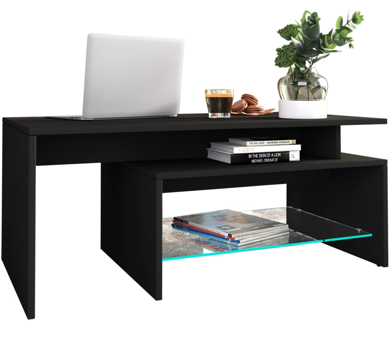 Couchtisch PILAS - schwarz - Glasablage - 100 cm 1 Couchtisch PILAS - schwarz - Glasablage - 100 cm