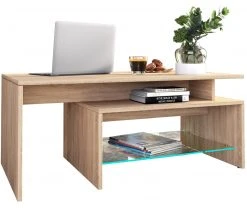 Couchtisch PILAS - Sonoma Eiche - Glasablage - 100 cm