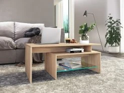 Couchtisch PILAS - Sonoma Eiche - Glasablage - 100 cm -Wohnzimmer Verkäufe 9005454400 03 1600Wx1600H