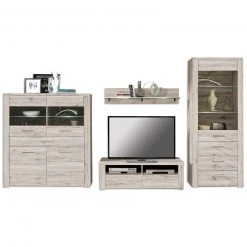 4-teiliges Wohnwand-Set - Sandeiche - Vitrine