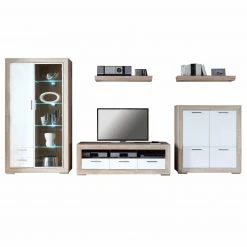 5-teiliges Wohnwand-Set - Sonoma Eiche - weiß
