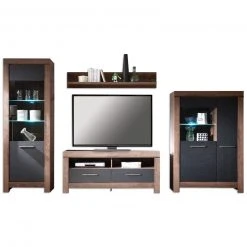 4-teiliges Wohnwand-Set - Schlammeiche-Schwarzeiche - Vitrine